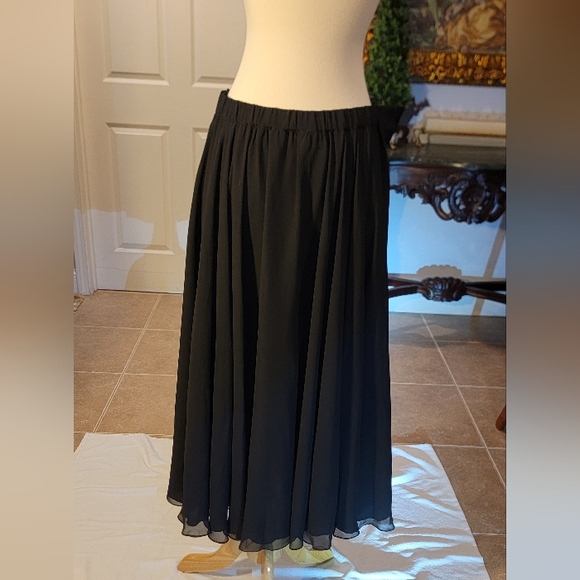 Oleg Cassini Black Tie Black Silk A-Line Maxi Skirt Size 12 - Picture 7 of 16